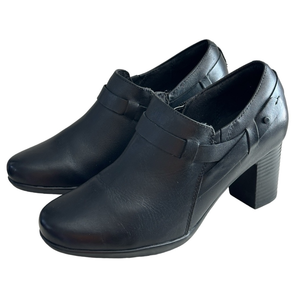 Clarks Women's Bendables Zipper Stacked Heels Ankle Booties Black Size 8